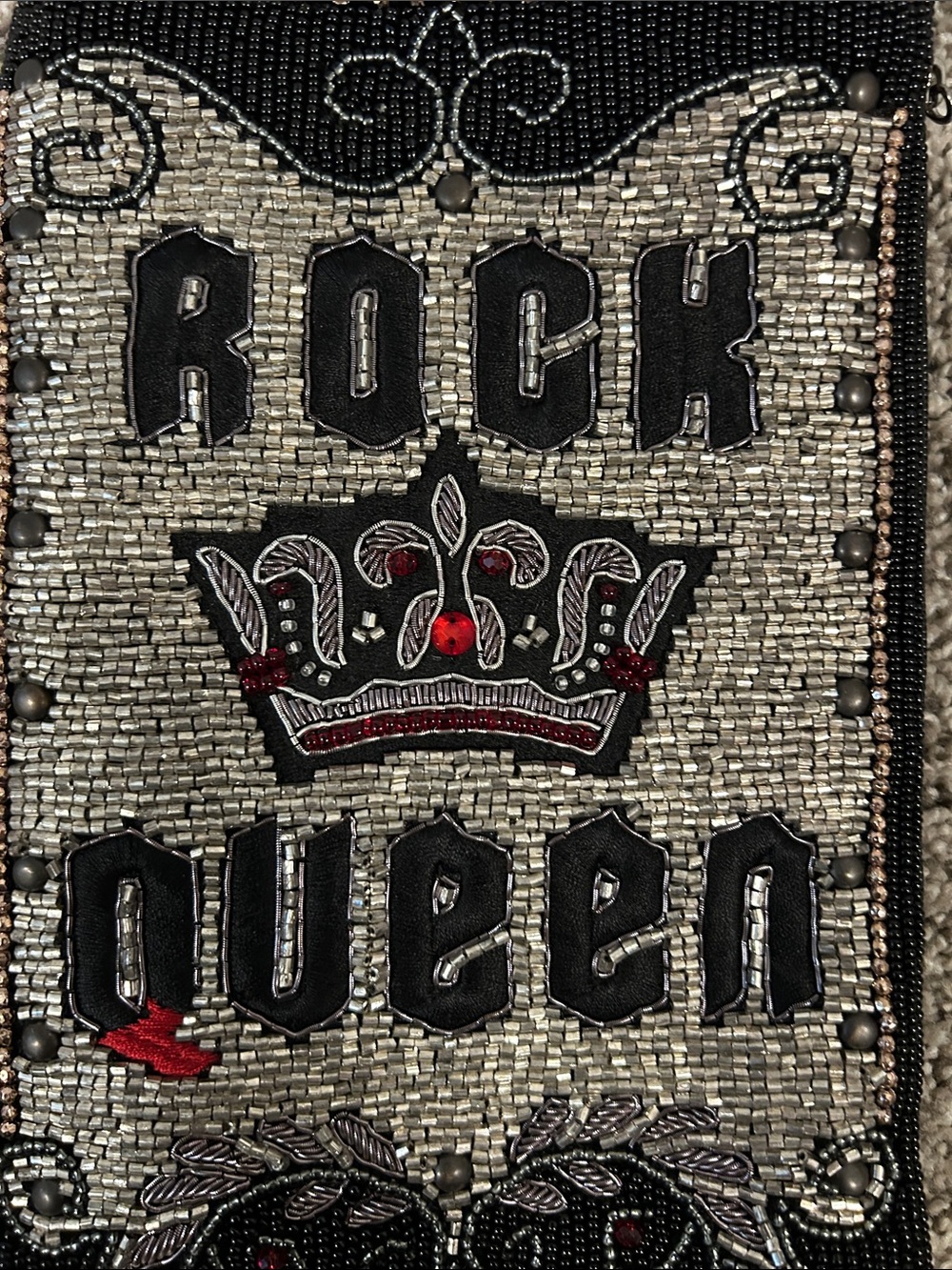 Mary Frances Rock Queen Beaded Mini Crossbody - Black, Silver, Red - Picture 5 of 8